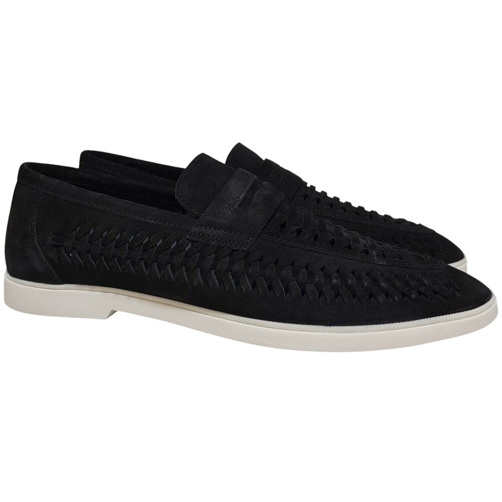 Karl Lagerfeld Men Achille Slip On Penny Loafers Size US 10.5M Black Woven Suede